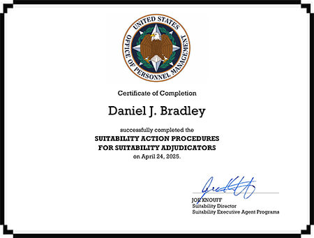 Suitability Action Procedures for Suitability Adjudicators certificate
