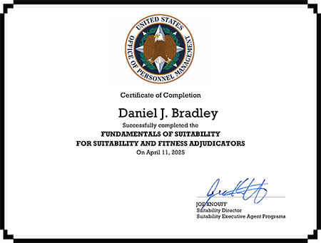 Fundamentals of Suitability for Suitability and Fitness Adjudicators certificate