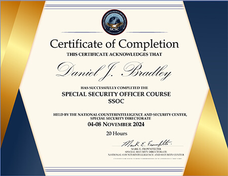 Special Security Officer Course SSOC certificate